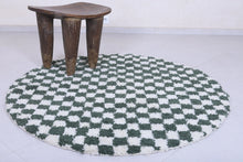 Moroccan round rug - Handmade checkered green rug
