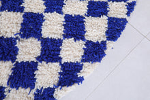 Handmade blue checkered round Moroccan rug - Custom wool carpet