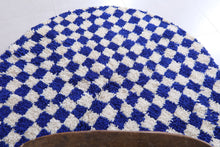 Handmade blue checkered round Moroccan rug - Custom wool carpet