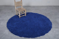 Handmade custom round Moroccan rug in bold blue