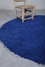Handmade custom round Moroccan rug in bold blue