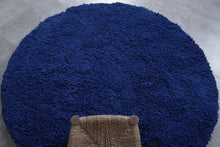Handmade custom round Moroccan rug in bold blue