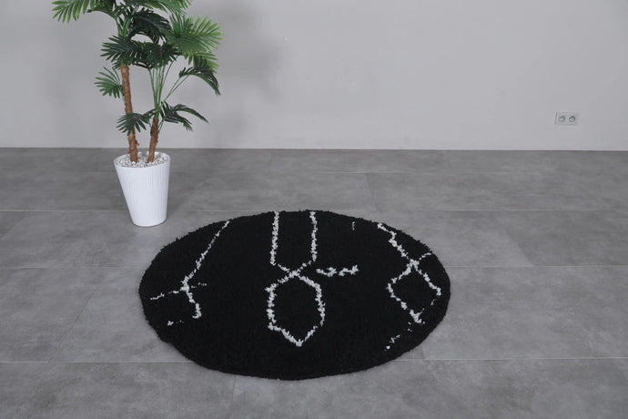 Black Moroccan Round rug - custom round rug - berber rug - wool round rug