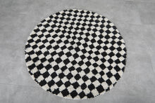Black and white checkered Moroccan round rug - Custom handmade rug