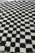 Black and white checkered Moroccan round rug - Custom handmade rug