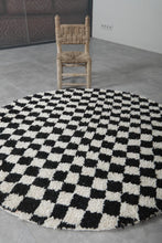 Black and white checkered Moroccan round rug - Custom handmade rug