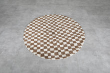 Handmade brown checkered Moroccan round rug - Custom wool carpet