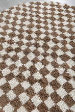 Handmade brown checkered Moroccan round rug - Custom wool carpet
