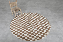 Handmade brown checkered Moroccan round rug - Custom wool carpet