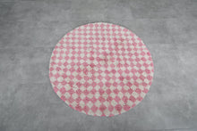 Pink & white checkered round Moroccan rug - Handmade custom sizes