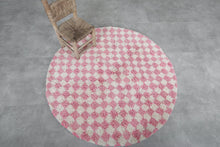 Pink & white checkered round Moroccan rug - Handmade custom sizes