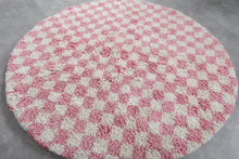 Pink & white checkered round Moroccan rug - Handmade custom sizes