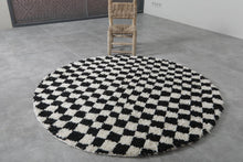 Black and white checkered Moroccan round rug - Custom handmade rug