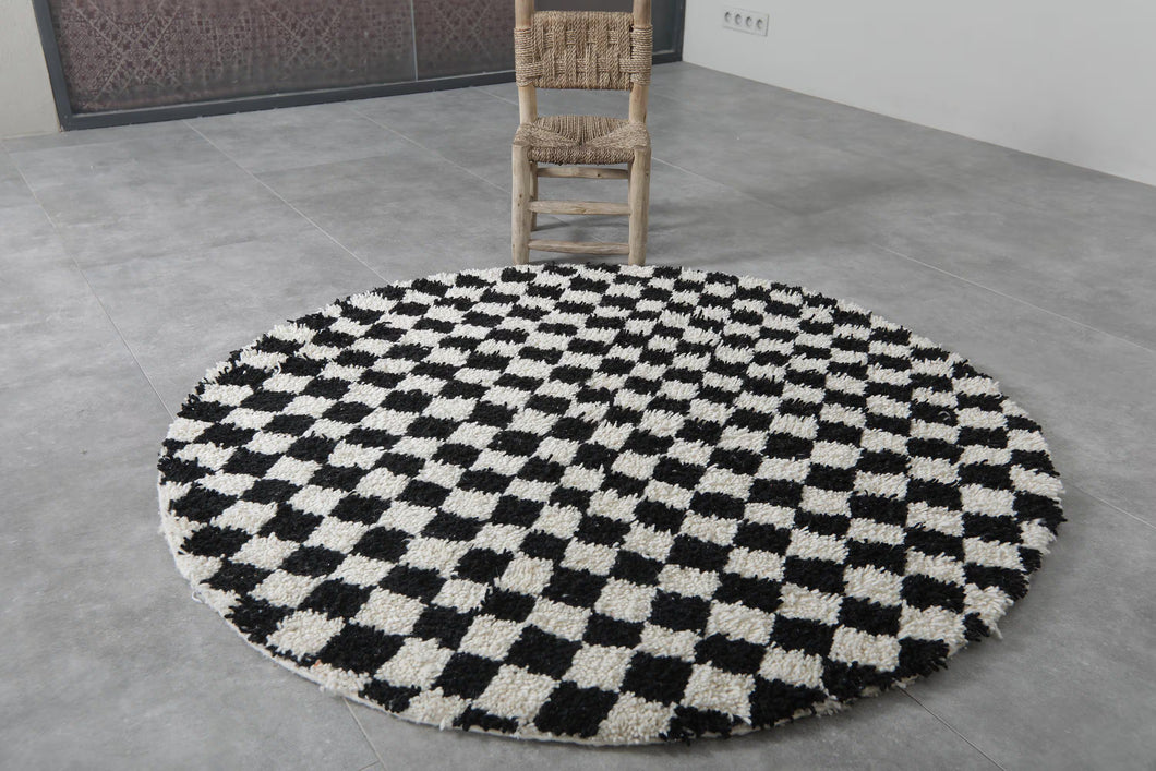 Black and white checkered Moroccan round rug - Custom handmade rug