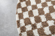 Handmade brown checkered Moroccan round rug - Custom wool carpet