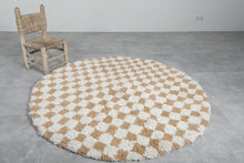 Moroccan round checkered rug - Handmade beige & white wool carpet