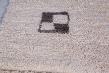 Cream Moroccan runner rug with brown geometric motif - Custom size