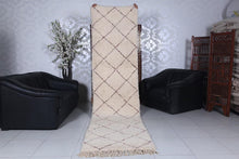 Custom beni ourain runner rug - Cream wool with burgundy diamond