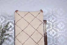 Custom beni ourain runner rug - Cream wool with burgundy diamond