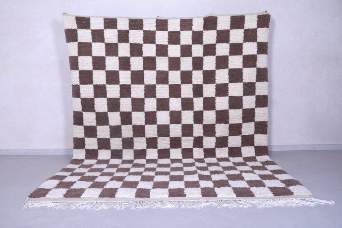 Custom Checkered Rug – Brown and White Handmade Moroccan Carpet