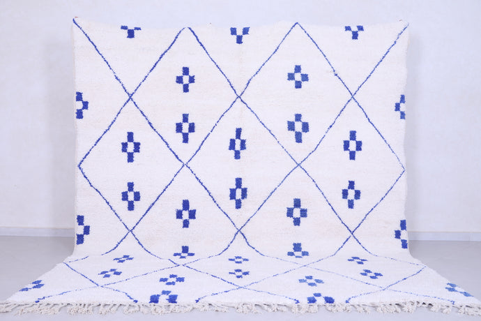 White and Blue Custom Moroccan Rug - Handmade Carpet Shag
