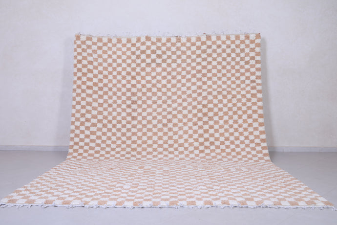 Custom Checkered Rug – Handmade Beige and White Moroccan Carpet