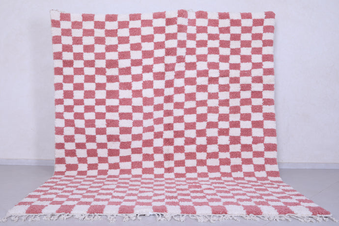 Pink Moroccan Rug - Handmade Wool Checkered Carpet