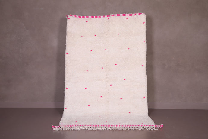 Handmade Moroccan Beni Ourain Rug – Custom All-Wool Carpet with Pink Accents