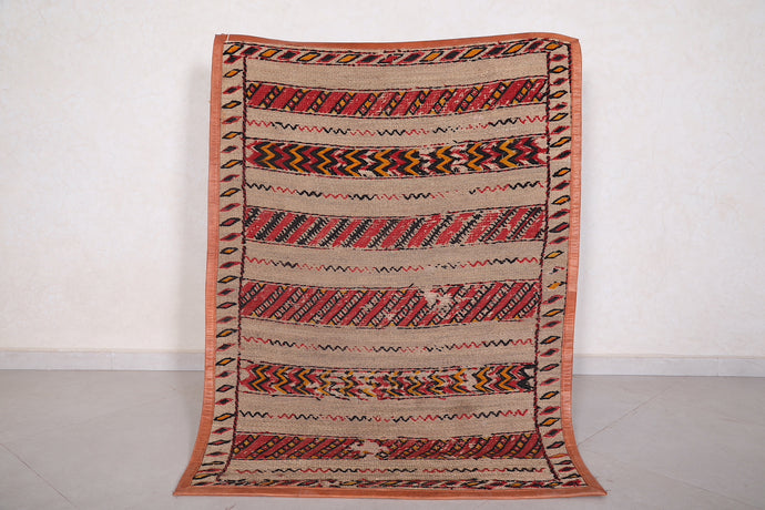 Khemisset Straw Berber Mat - 3.7 x 5.1 Feet | Vintage Moroccan Craft