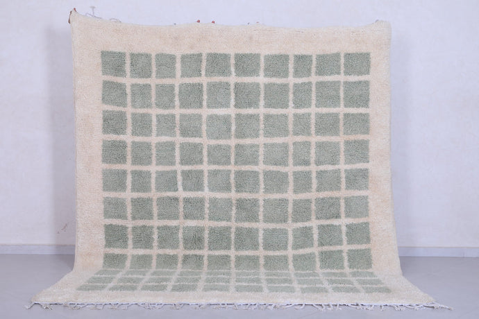 All Wool Beni Ourain Rug - Custom Moroccan Rug with Green Squares