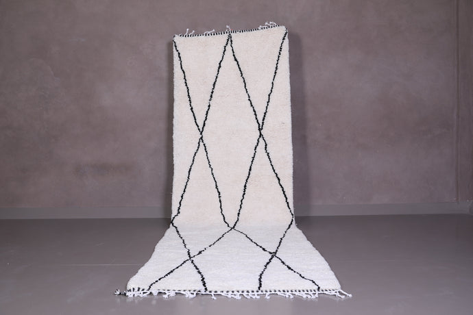 Black & White Moroccan Runner Rug - Handmade Wool Carpet