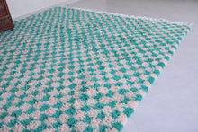 Checkered green and white rug - handmade berber rug- Custom Rug