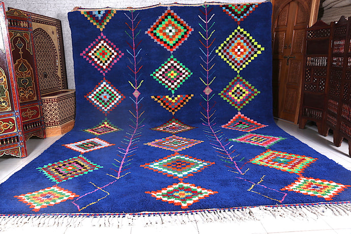 Custom Handmade Berber Rug - Vibrant Blue Moroccan Azilal Carpet