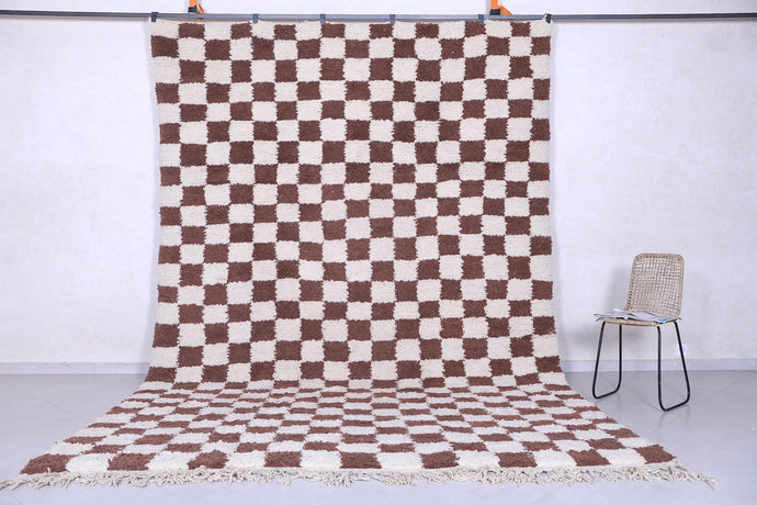 Brown and Beige Checkered Wool Rug – Handmade Moroccan Custom Carpet