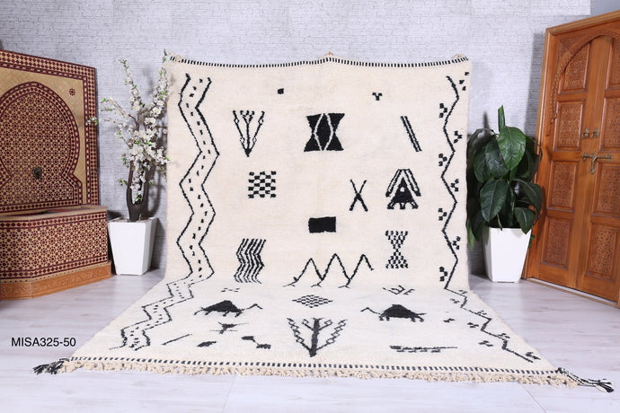 Black and White Tribal Symbols Moroccan Rug | Handcrafted Berber Design