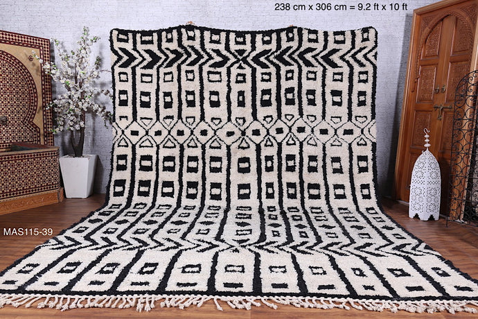 Bold Black and White Geometric Moroccan Rug | Handmade Berber Carpet